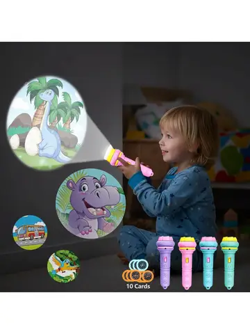 Projector Flashlight for Kids 10 Cards 80 Patterns Bedtime Toys Cartoon Light Educational Toy Gift for Toddler Boys Girls