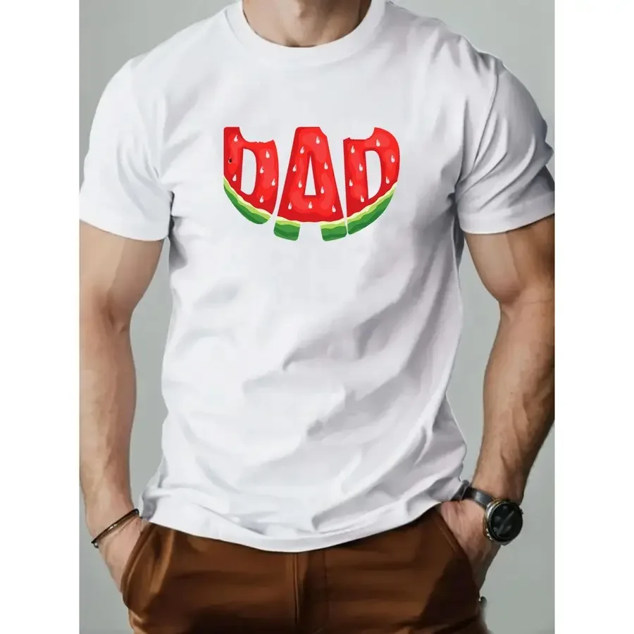 【Novo estilo】Camiseta masculina da moda, casual de verão, manga curta, estampa de melancia, letras DAD, gola redonda, respirável, camiseta masculina fo