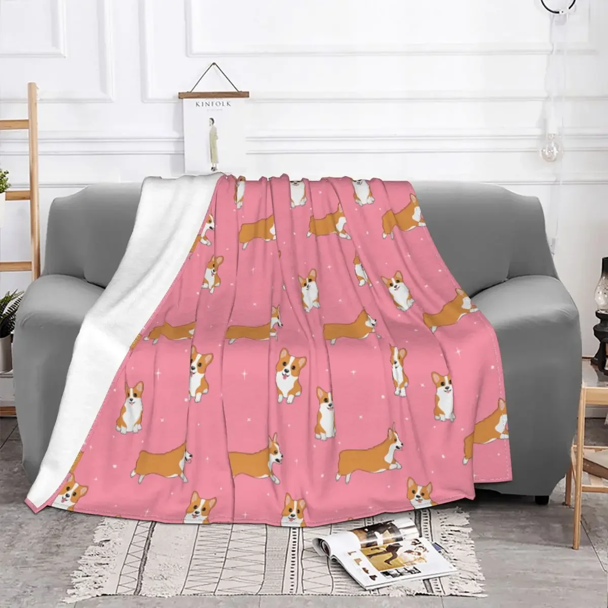 

Corgi Dog Pink Baby Blanket Velvet Printed Cartoon Animal Super Breathable Soft Throw Blanket for Sofa Bedroom Bedding Throws