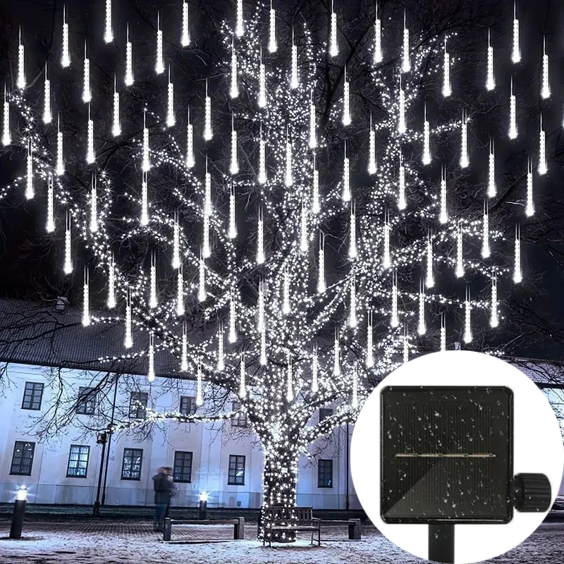 Luces solares de Navidad para exteriores, cadena de luces de lluvia de meteoritos que cae, para fiesta, jardín, decoraciones de vacaciones, 30/50cm