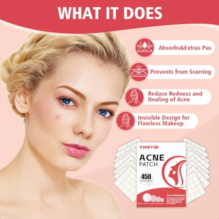 450 Plastrów na Pryszcze na Twarz Hydrokoloidowe Plasterki na Trądzik na Pryszcze Mighty Patch Niewidoczne Plasterki na Pryszcze na Twarz 4 Rozmiary
