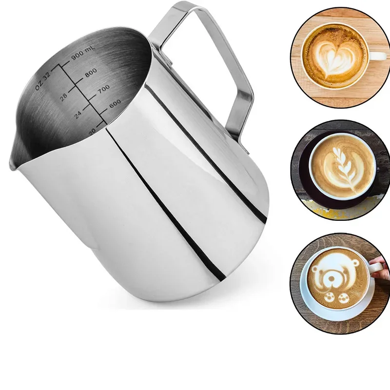 

Кувшин для вспенивания молока из нержавеющей стали, кофе Latte Art, кувшин для вспенивания молока, мерный кувшин из нержавеющей стали, инструмент для эспрессо-бариста