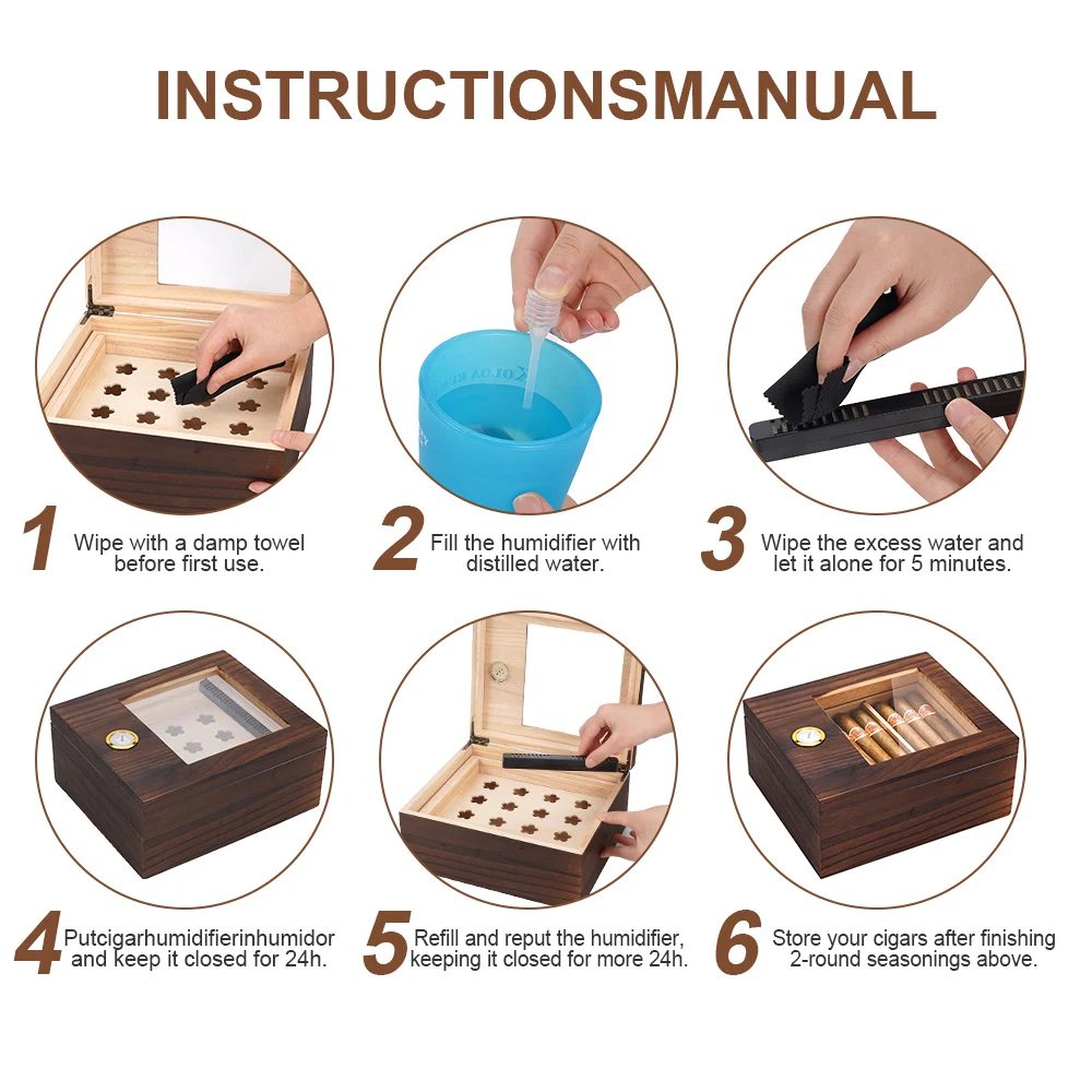 ซิการ์ Humidor Cedar ไม้ Humidor กล่องซิการ์แก้วเดสก์ท็อป Humidor ด้านหน้าเครื่องวัดความชื้นความชื้น Divider อุปกรณ์เสริม