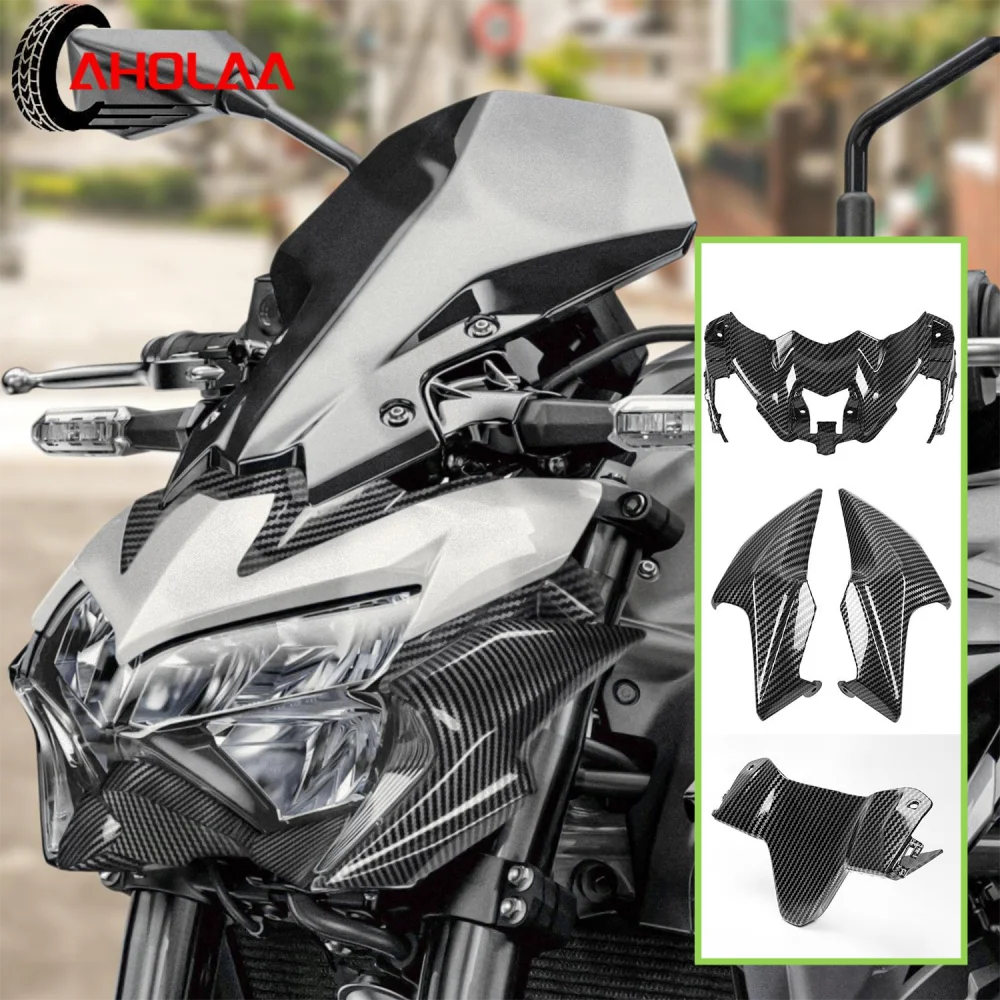 

For Kawasaki Z900 Z 900 2020 2021 Motorcycle Front Upper Headlight Side Cover Head Light Fairing Beak Cowl Carbon Fiber Grain