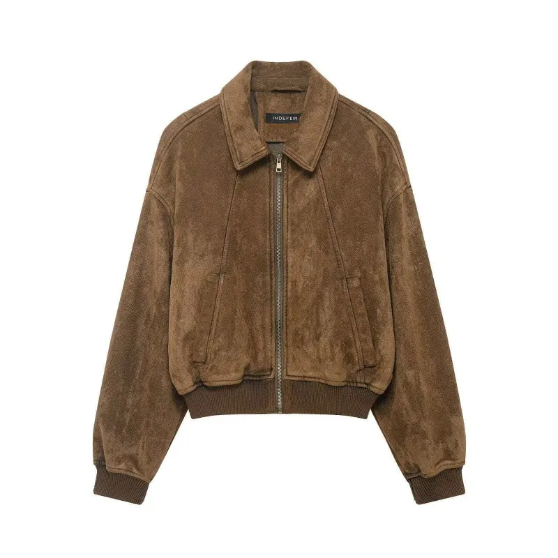 2026 New American Retro Suede Lapel Short Jacket for Men Autumn Korean Fashion Y2k Streetwear Men's Casual Zipper Jacket Coat