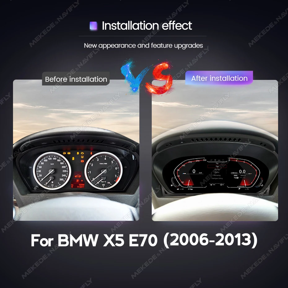 MEKEDE 12,3 Zoll LCD-Digital-Dashboard für BMW X5 E70 X6 E71 2006-2013 CCC CIC System Tachometer Tankanzeige Fahrzeuginformationen – Detail 2