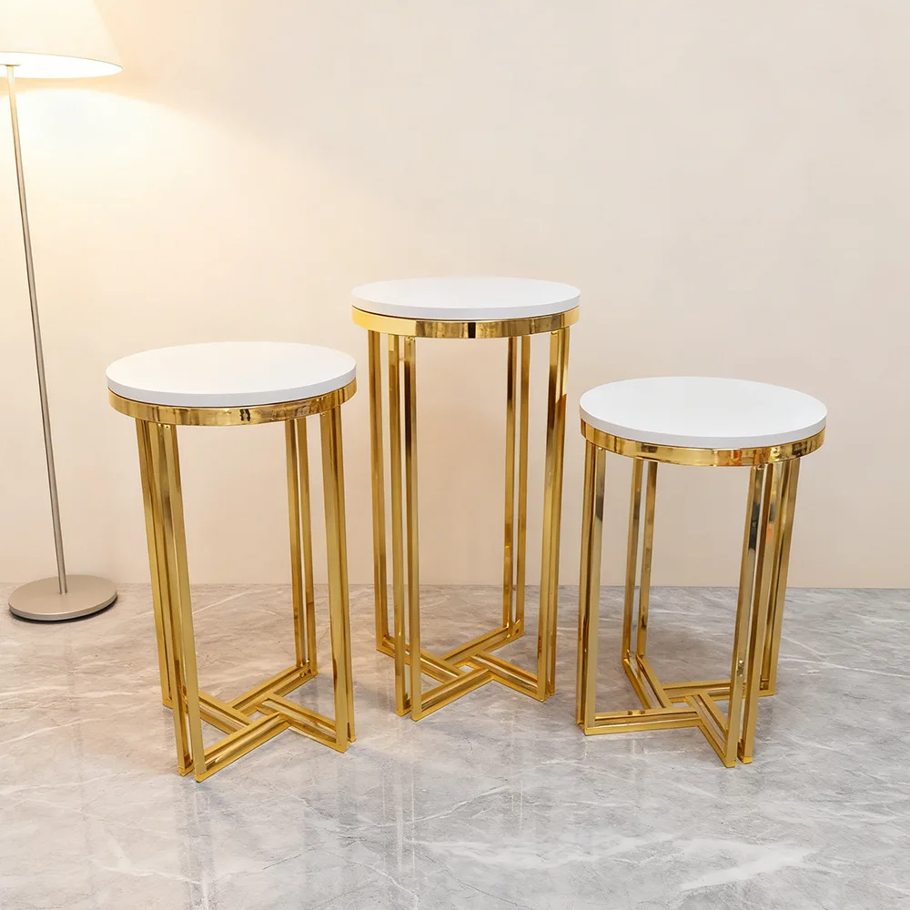 Round table electroplated gold disassembly and assembly cake table disassembly and assembly packaging is small in size