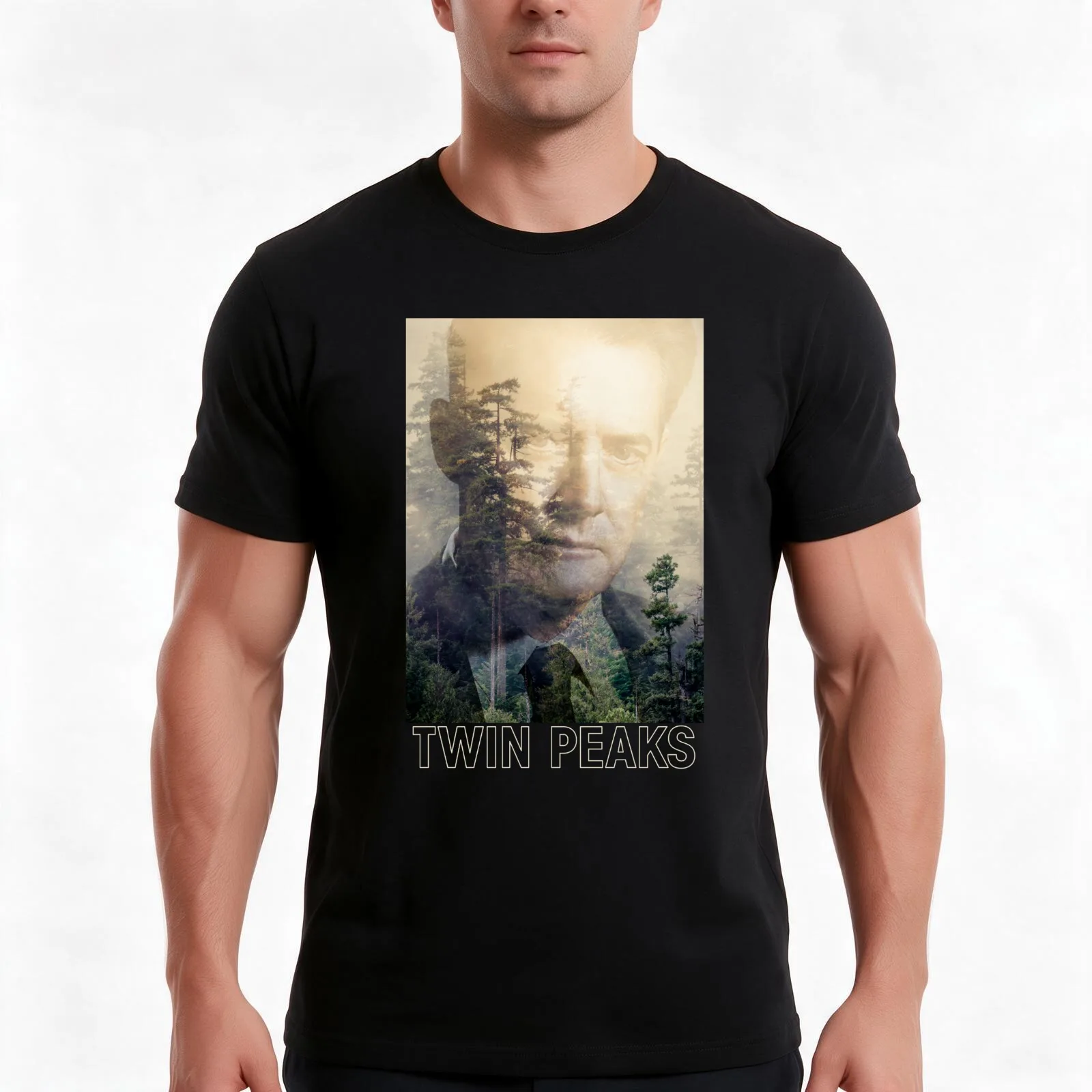 Twin Peaks Agent Cooper Double Exposed FBI Distressed Photo T-Shirt, Summer Casual Cotton Tee, Oversized Streetwear Tops