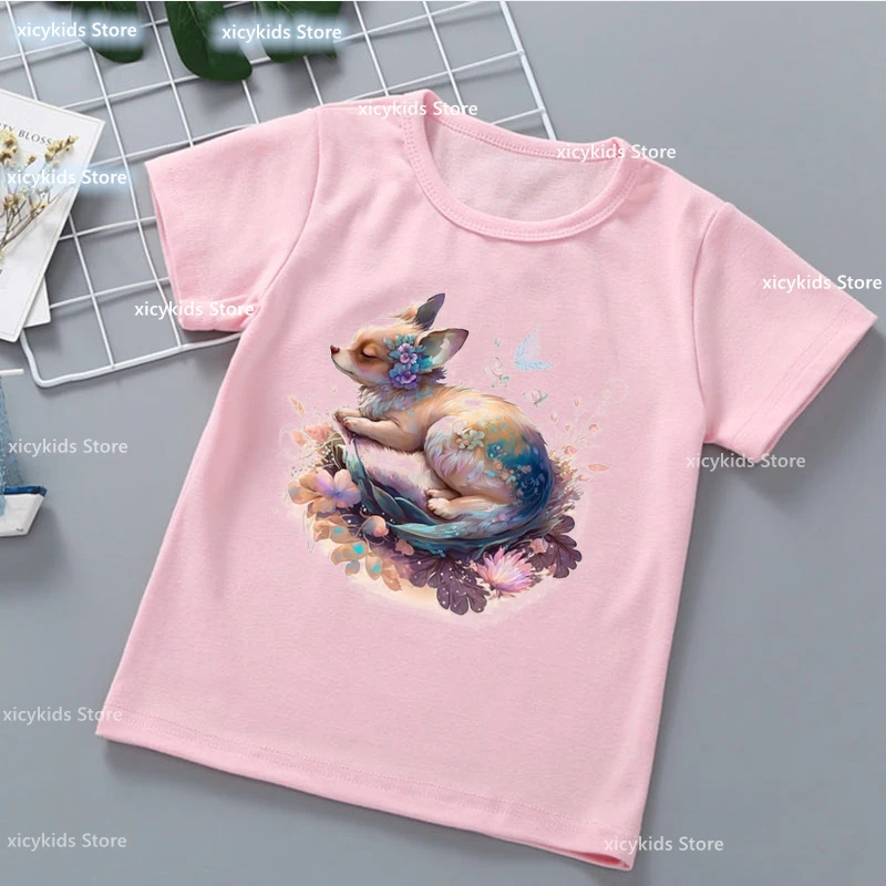 女の子のかわいい動物のプリントTシャツ、馬、ドラゴン、羊、子供服、ピンクのトップス、新しいファッション、2024