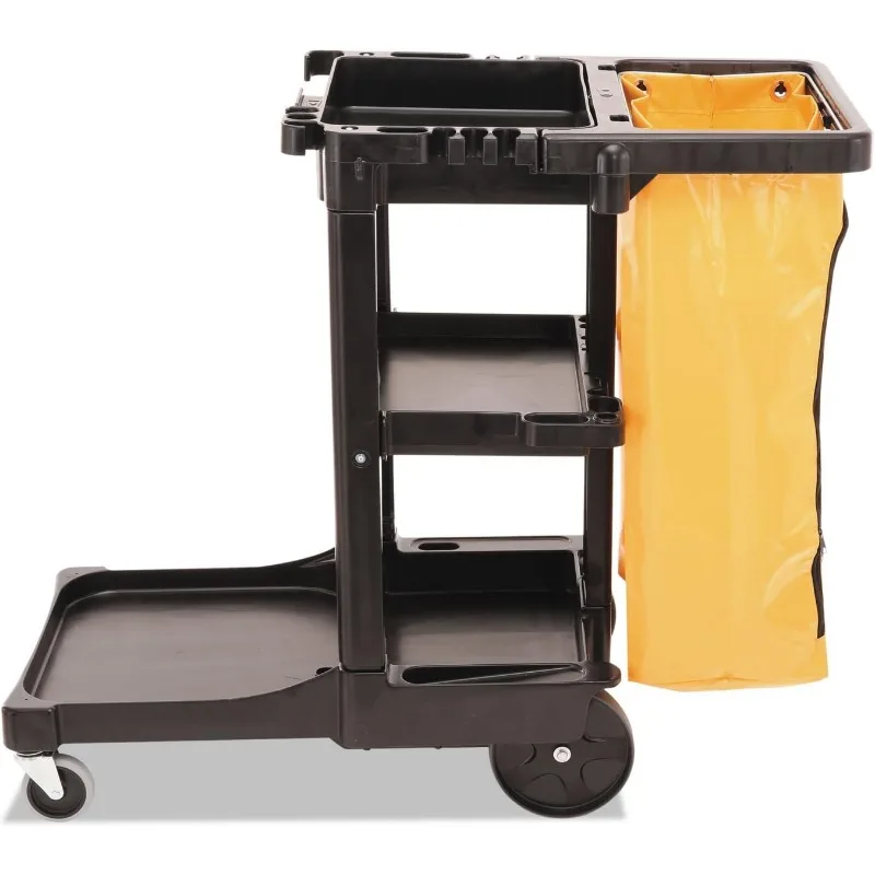 Imagem -03 - Rubbermaid-carrinho de Limpeza Comercial de Prateleiras Rodas com Bolsa de Vinil Amarelo Rodas Comercial 38.4 x 21.8 x 46