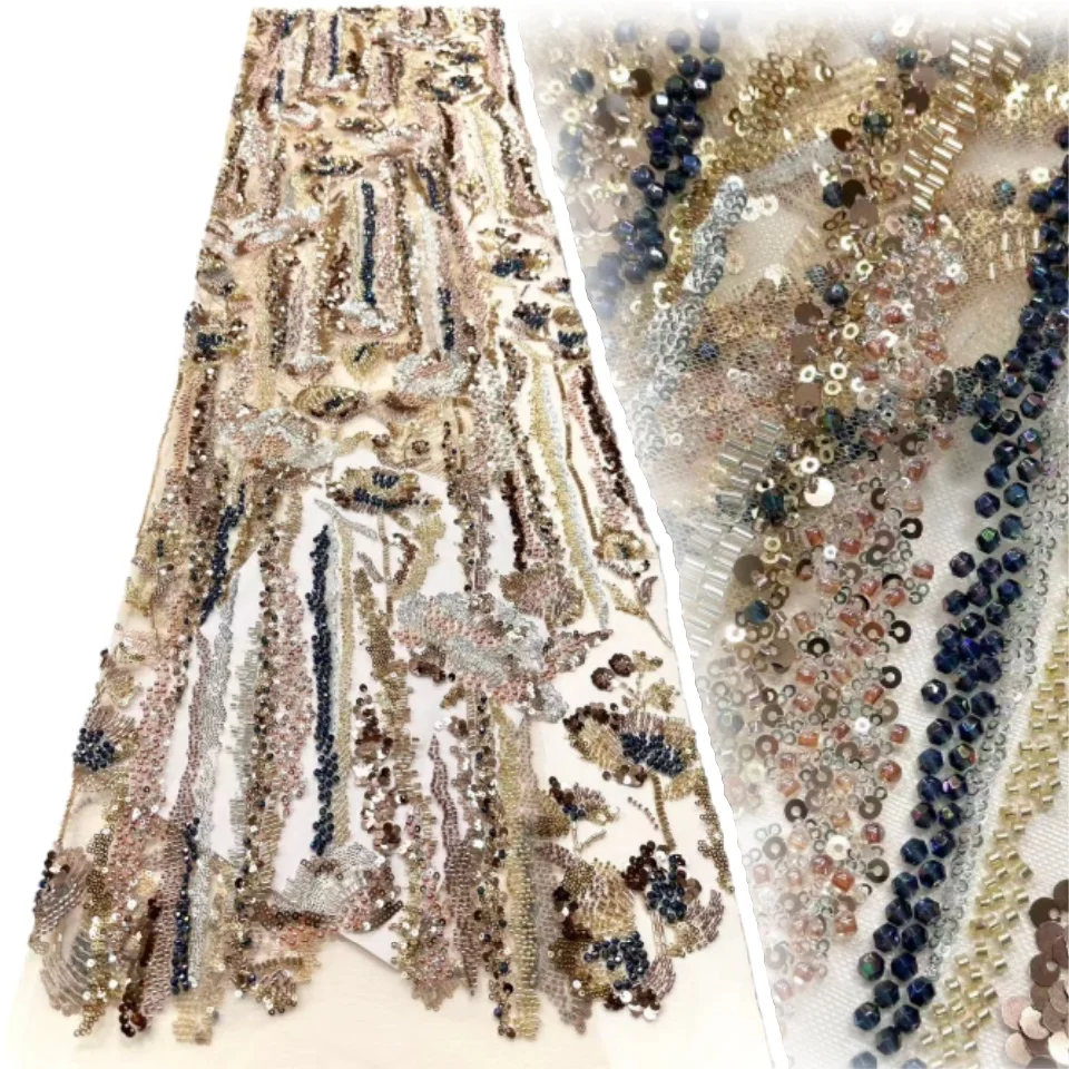 

Высокое качество африканское золото ручной работы из бисера кружевная ткань шитье блестки вышивка нигерийская кружевная ткань женское свадебное платье SZ1424
