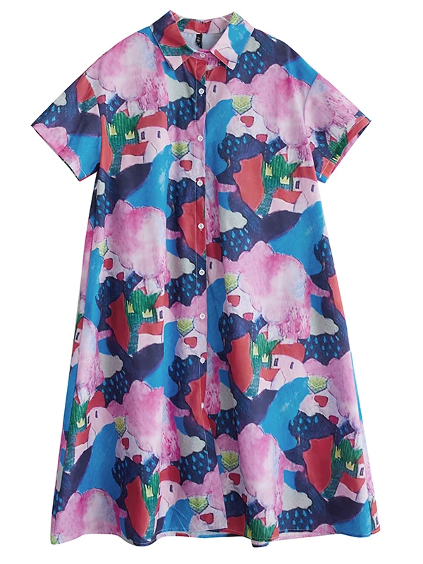 한국 슬레 플러스 사이즈 여성 여름 신상 루즈핏 패션 프린트 슬리밍 고급 롱 셔츠 캐주얼 칼라