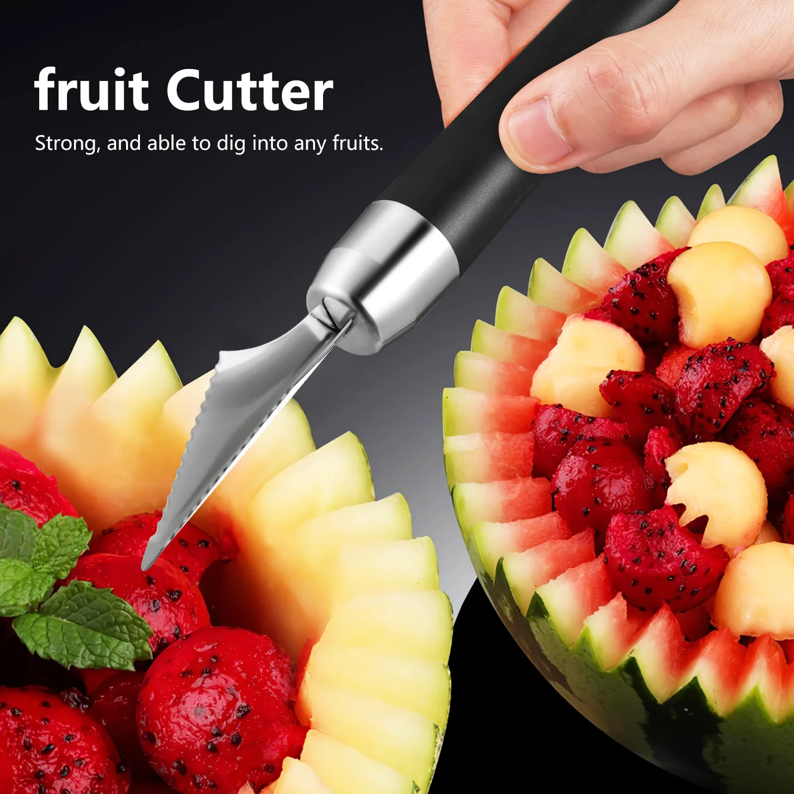 2Pcs Stainless Steel Fruit Cutter Carving Tool DIY Creative Food Craft Kit Engraving Cutter for Melon Potato Vegetable
