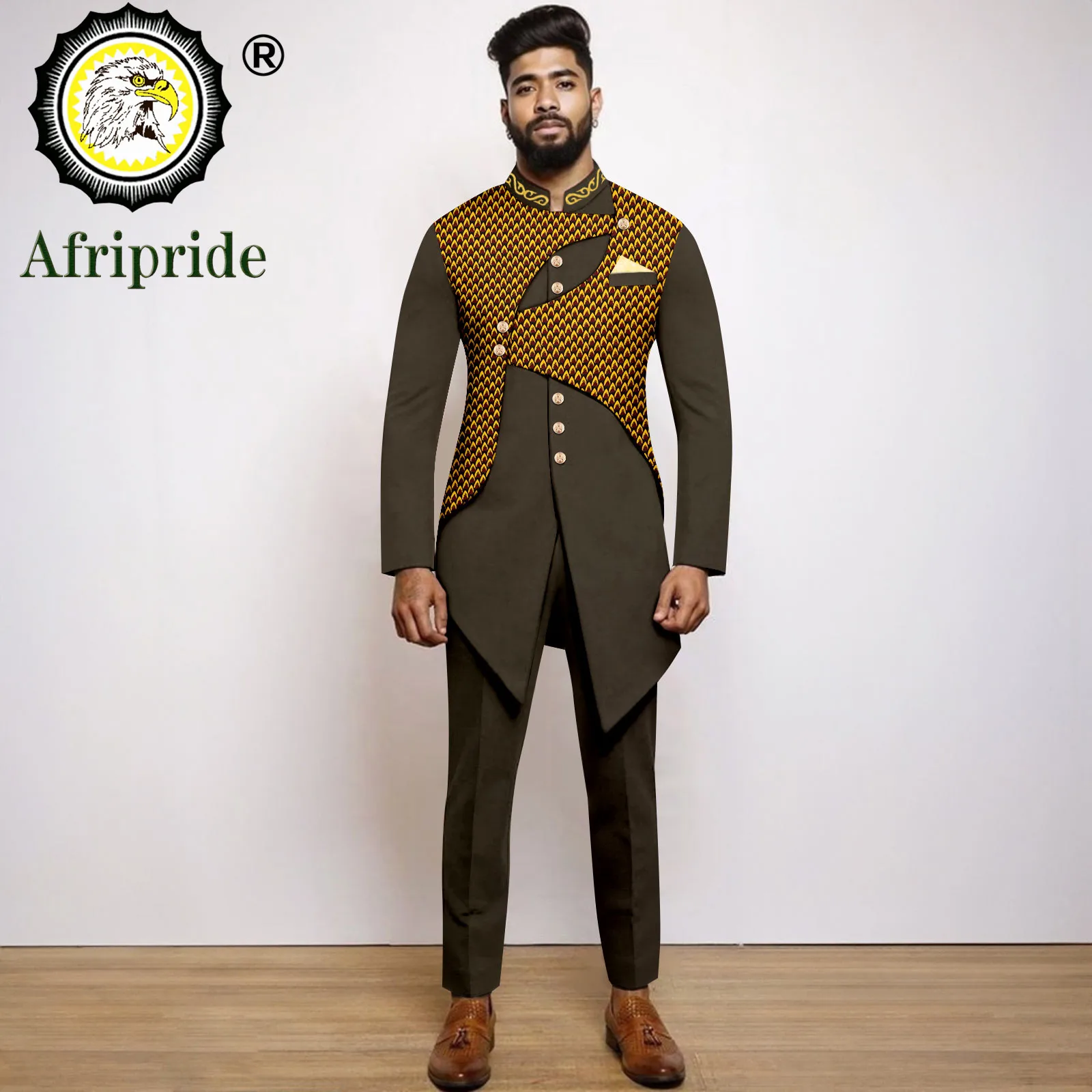 African Suits for Men Slim Fit Embroidery Single Breasted Print Blazer and Trousers Set Formal Outfits with Kerchief 2416031