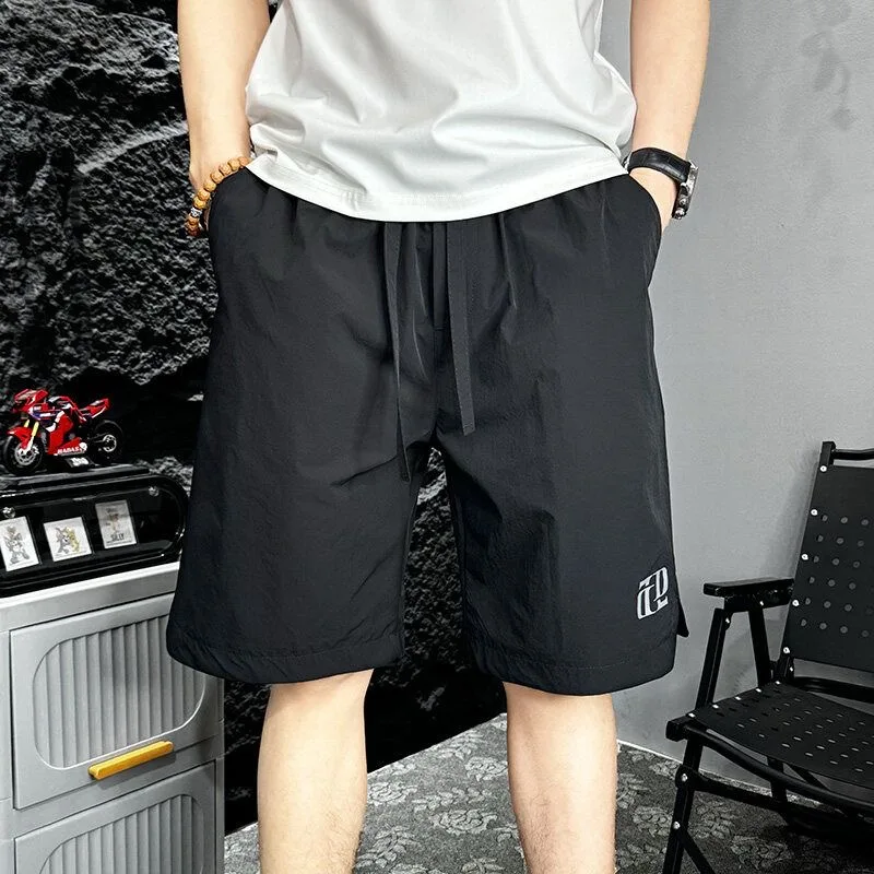 Ice Silk Casual orts for Men Thin Loose Qui Dry Workwear American Sle Five-Quarter Length Straight Leg Summer orts