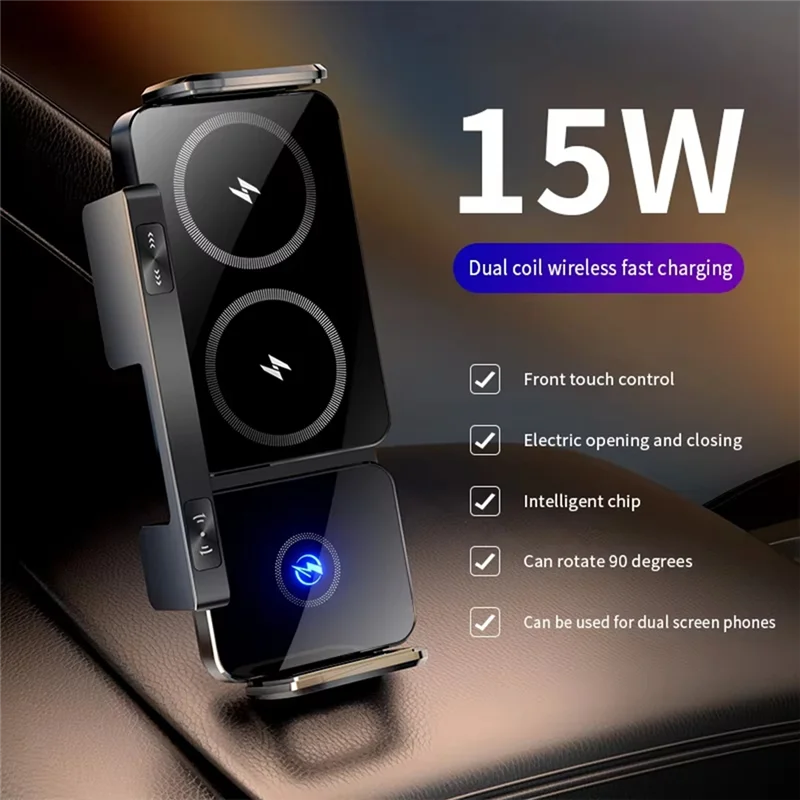 

High Quality-15W Wireless Fast Car Charger Mount Gravity Car Phone Holder For Smart Phone Automatic Rotating Universal Phone Sta