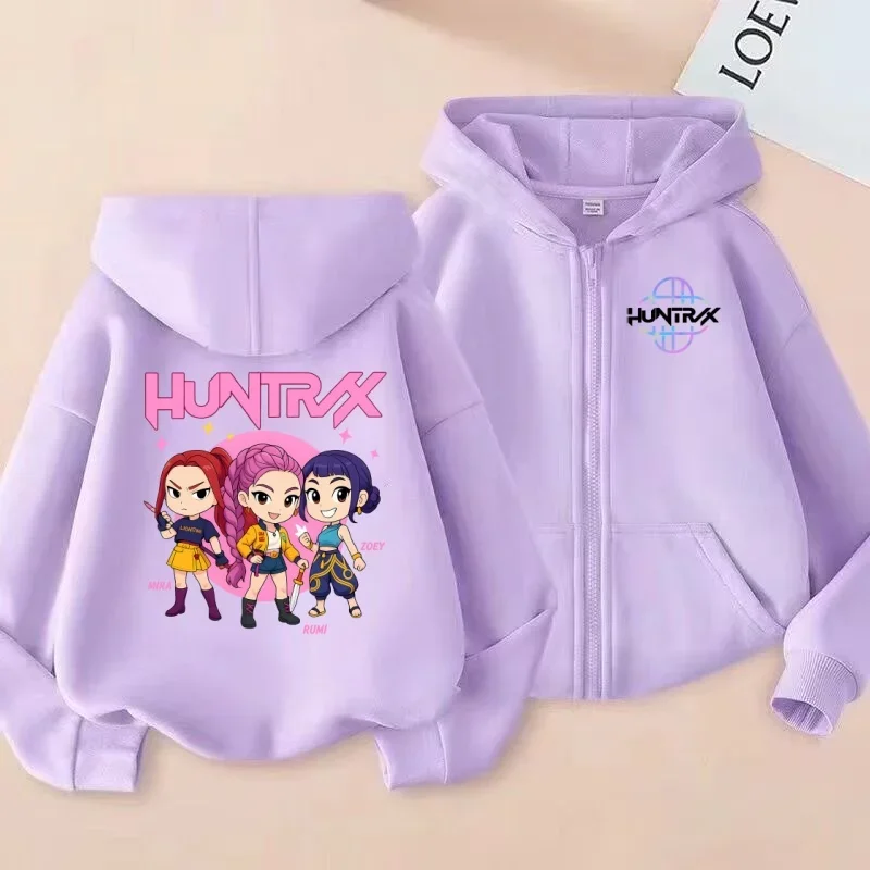 KPOP شيطان الصيادين Huntrix Q-الإصدار مجموعة ثلاثة أشخاص مطبوعة للأطفال سستة قميص سترة عصرية لطيف على الطراز الكوري #1