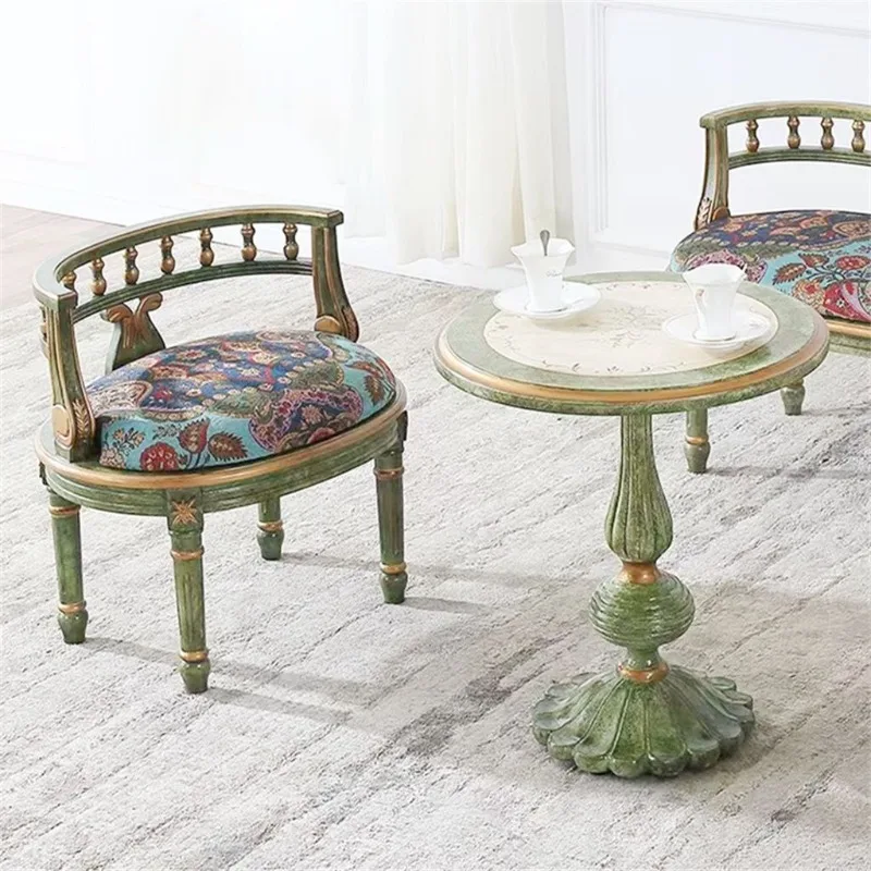 American retro leisure chair, balcony corner small round table, rural retro small apartment round table, single chair painted