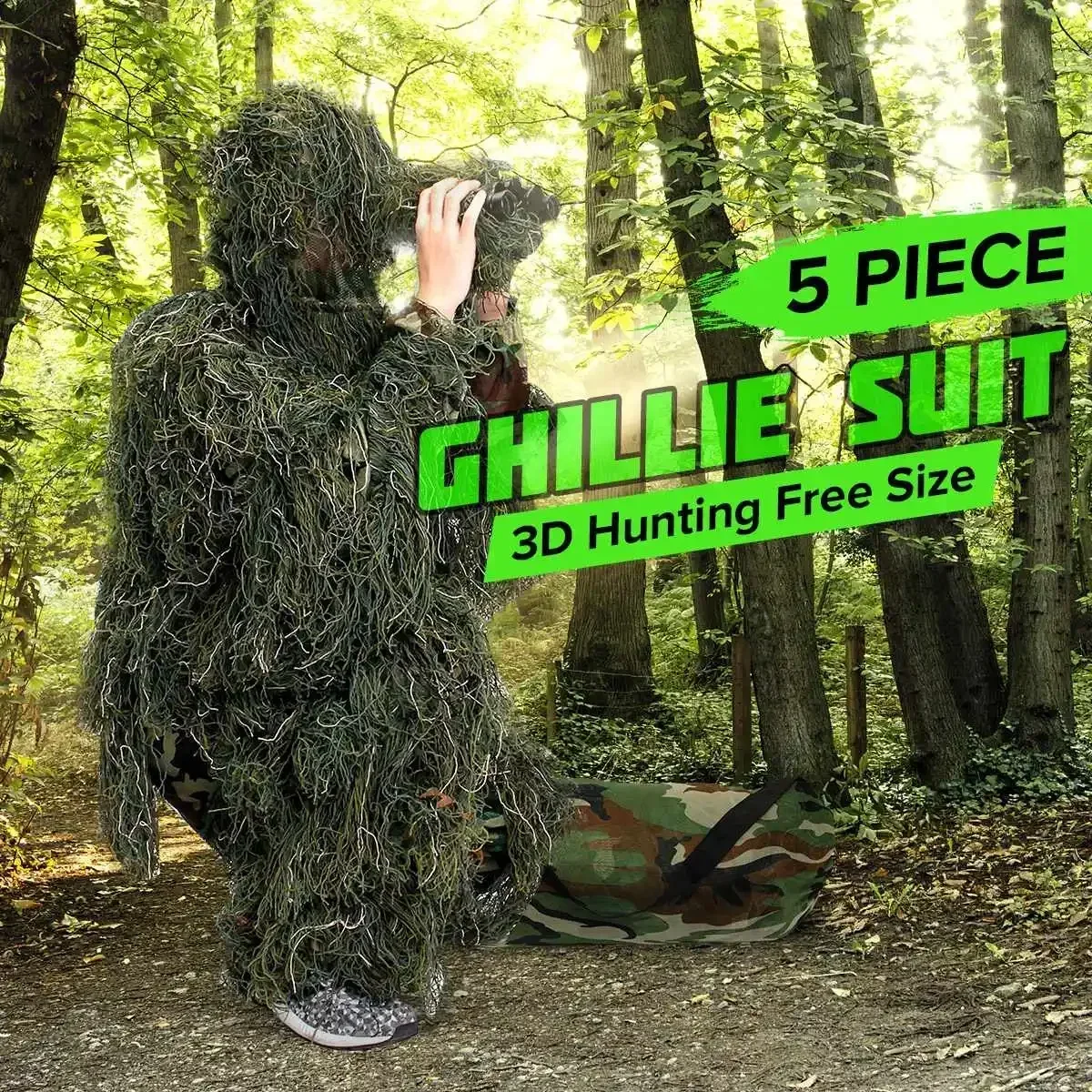 

1Set Universal Camouflage Hunting Ghillie Suits Woodland Clothes Adjustable Shooting Clothing for Outdoor Activities