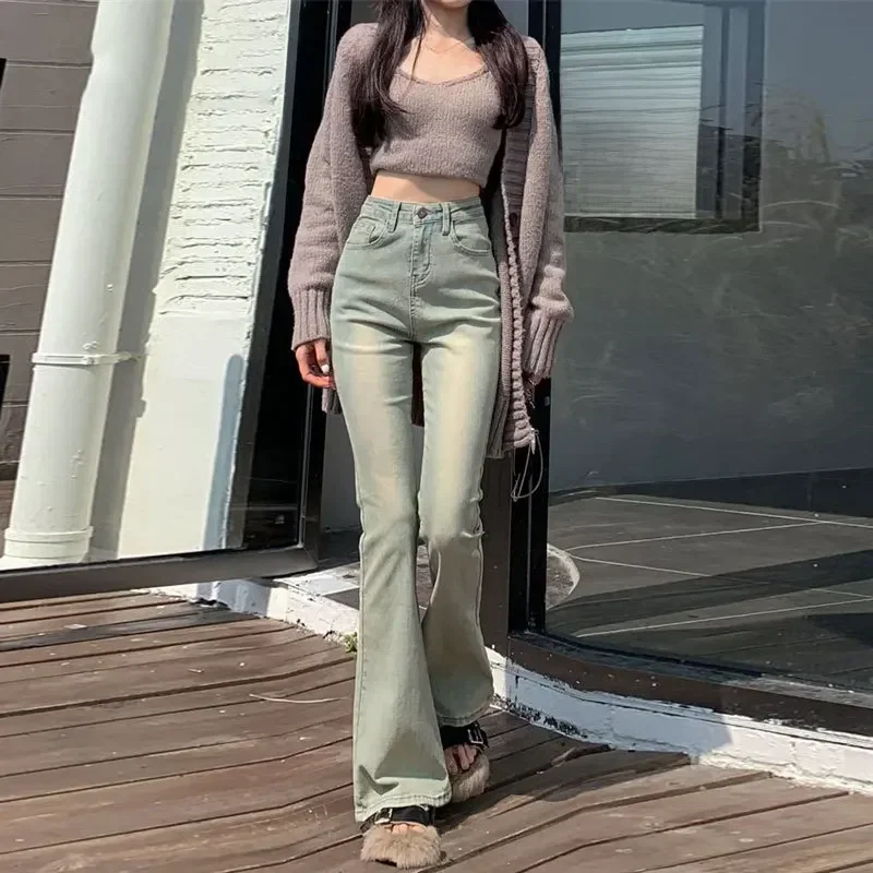 

Light-colored American Style Women's Bell-bottom Jeans High-waisted Slimming Bootcut Trousers Versatile Long Pants