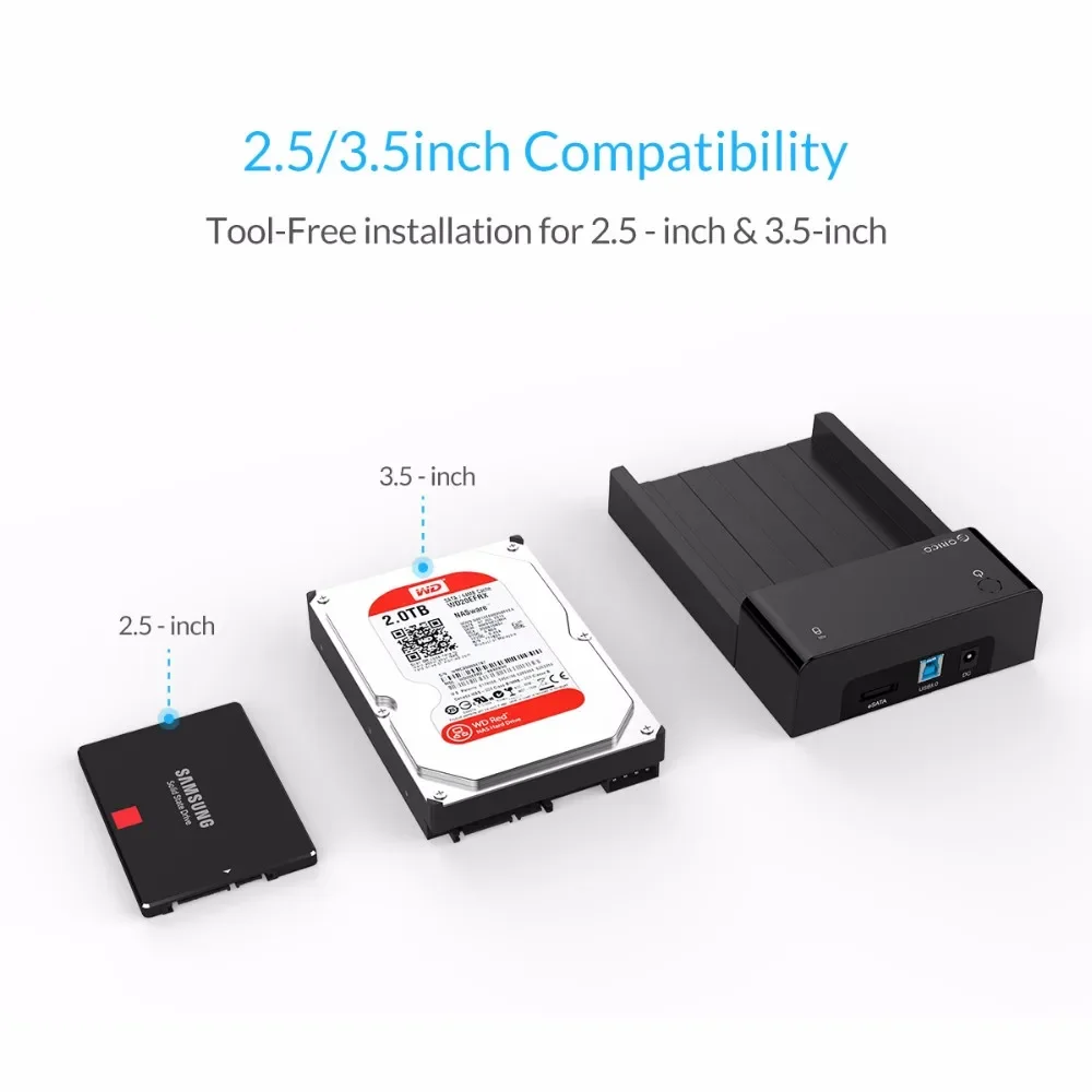 محرك أقراص ORICO 3.5 بوصة HDD USB3.0 محرك الأقراص الصلبة الضميمة أداة خالية SATA إلى USB نوع B ESATA الخارجية SSD محطة لرسو السفن