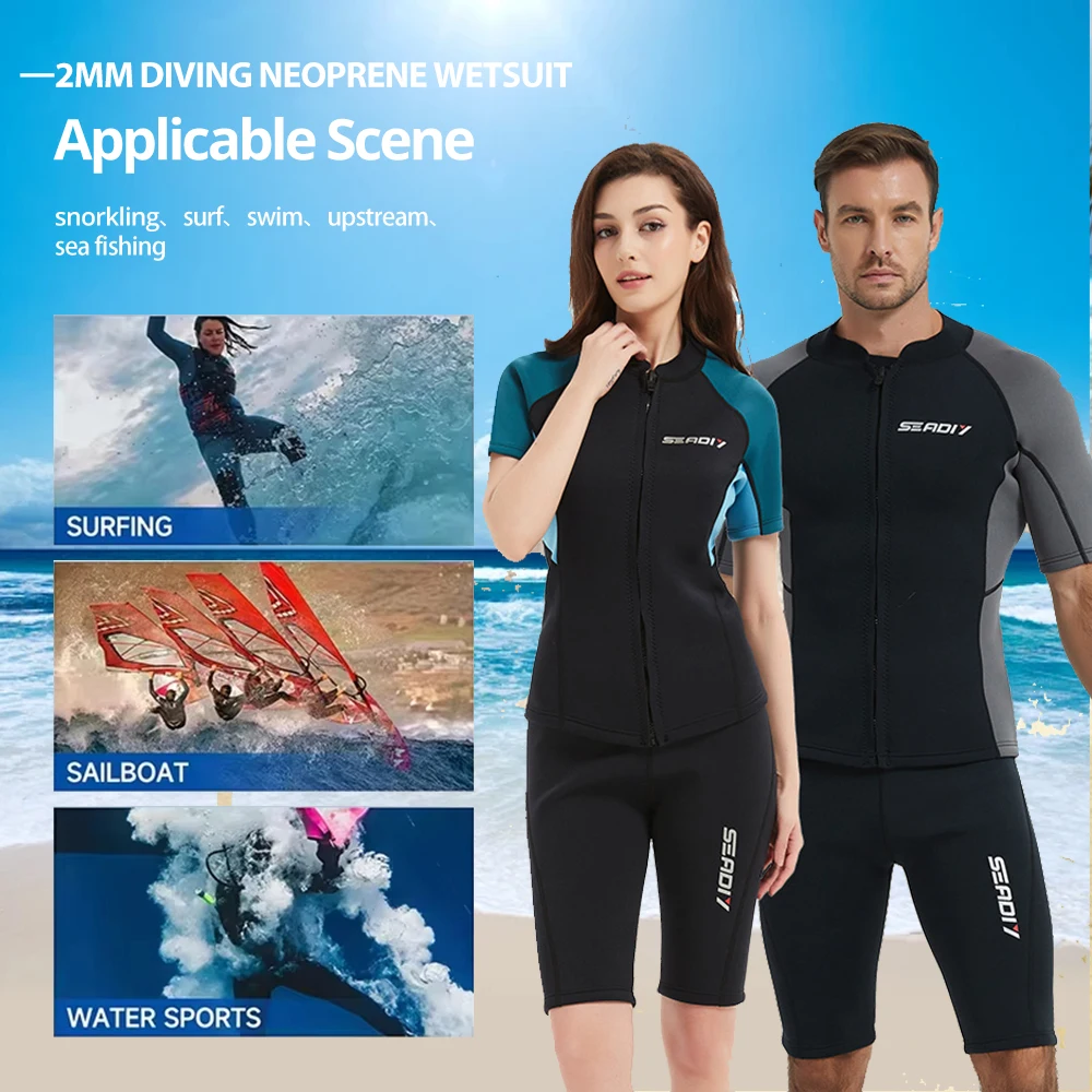 

Мужской и женский гидрокостюм из неопрена 2 мм с передней молнией, короткий рукав, куртка для дайвинга, шорты для снорклинга, серфинга, летний купальник