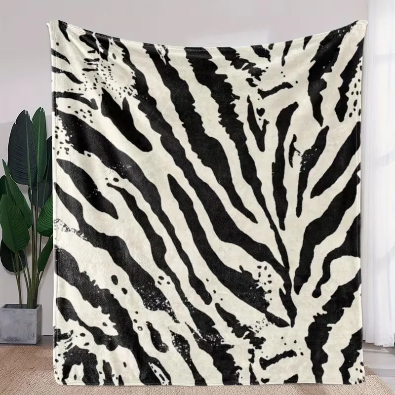 Black White Zebra Stripe Blanket Wild Animal Skin Print Soft Minimalist Modern Fashion Home Decor Blanket For Bedroom Couch
