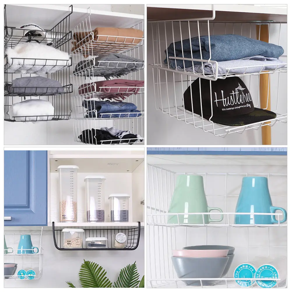 

Iron Rack Polished Smooth Stacked Suspended Wardrobe Kitchen Shelf Holder Cabinet Desk ganizer Storage Solutions Home