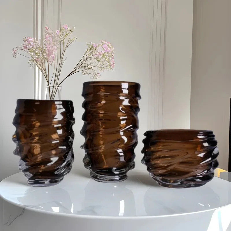 Nordic Creative Smoke Grey Threaded Glazed Vase Ornament Living Room Dining Room Entrance Model Room Desktop Home Accessories