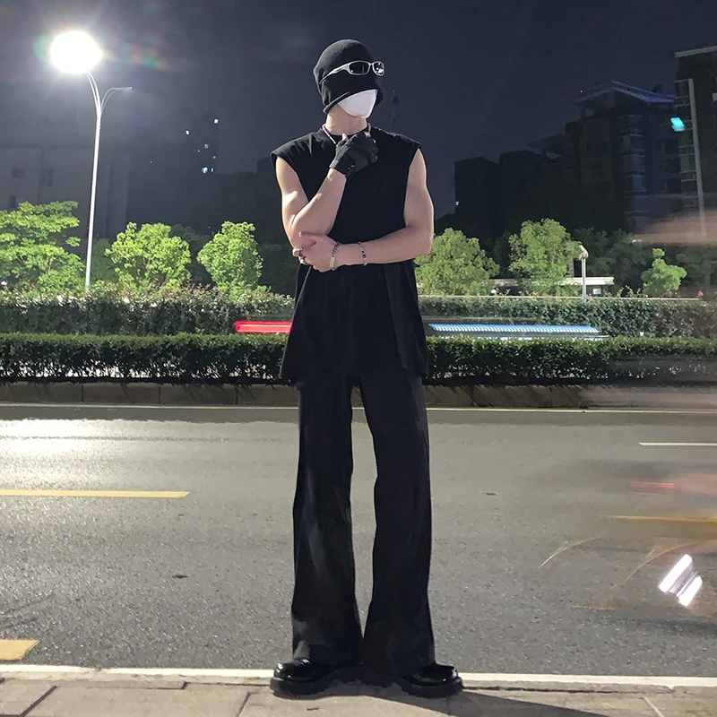 

Ice Silk Men's Summer Thin Casual Flared Pants American High Street Vibe Bla Long Trousers Loose Fit Youth Faion