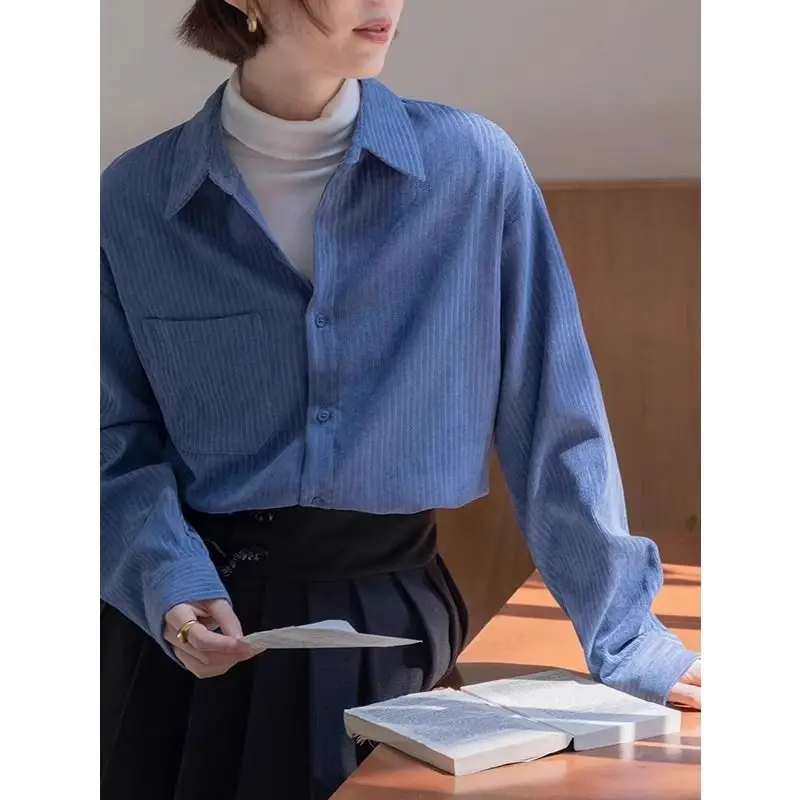 

Вельветовое пальто-рубашка, женское пальто с длинным рукавом, осень-зима 2025 г., женское пальто в пригородном стиле