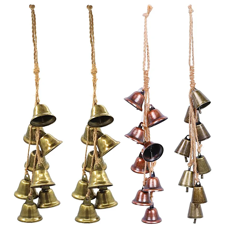 Hemp Rope Bell String Retro Horn Bell Pendant Holiday Wall Hanging Wrought Iron Horn Wind Chime Christmas Tree Ornament Gift
