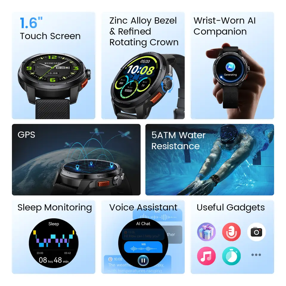 ساعة HAYLOU Solar Ultra الذكية بنظام تحديد المواقع العالمي (GPS) بشاشة AMOLED مقاس 1.6 بوصة ومقاومة للماء حتى 50 مترًا مع نظام تحديد المواقع العالمي (GPS) مدمج ومكالمات بلوتوث وساعة رياضية - 2