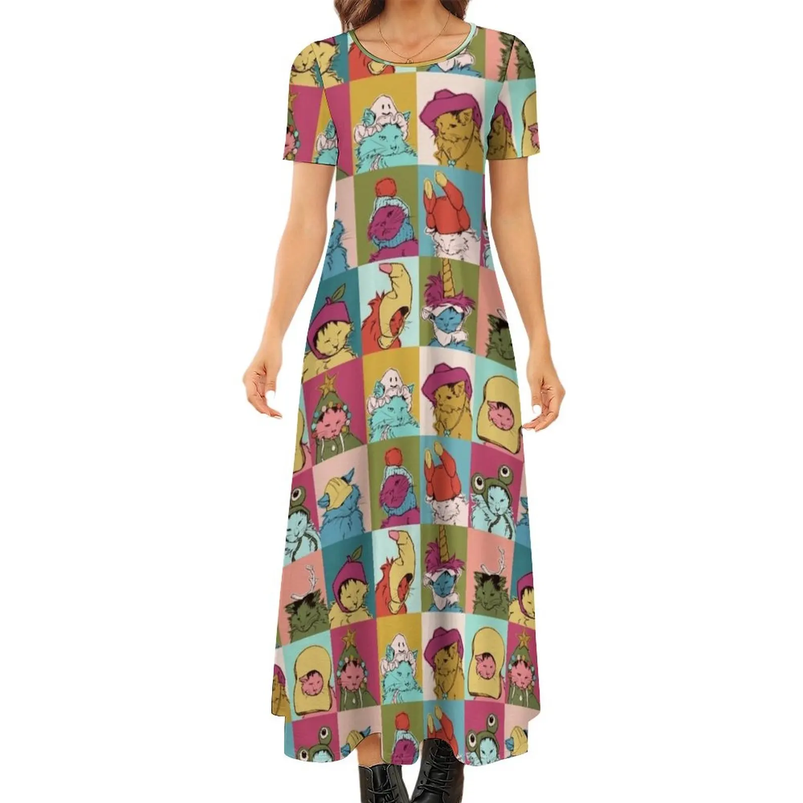 

Pot Roast Hats Round Neck Short Sleeve Dress luxury evening dress woman for wedding cute dress