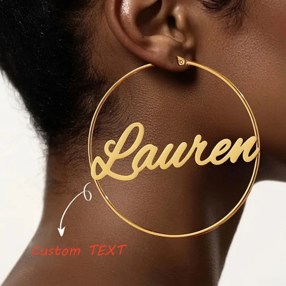 

Stainless Steel Personalized Customize Name Hoop Earrings Jewelry For Women Girls Circle Earring Fashion 30-90MM Birthday Gifts