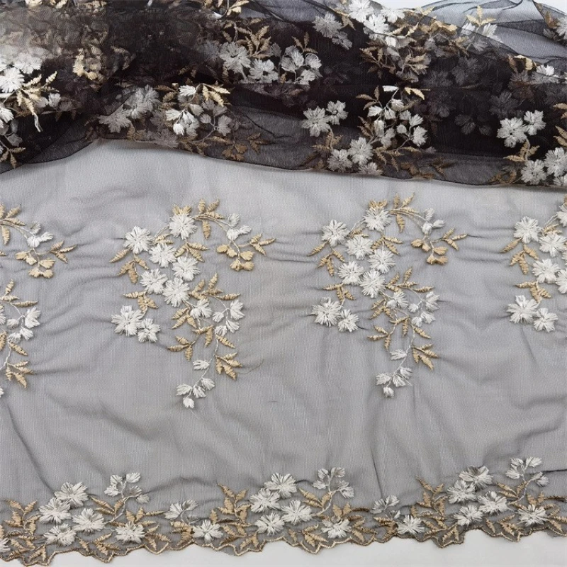 Floral Embroidered Lace Fabric,Flower Mesh Tulle Fabric for Sewing Dress,Wedding,Prom,Children Cloth,Black and White by the Yar