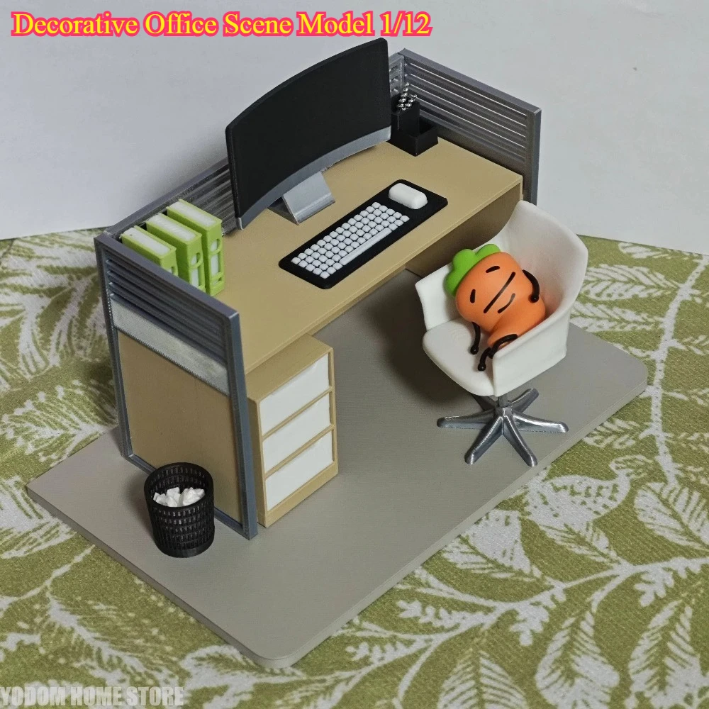 Decorative Office Scene Model 1/12 - Miniature File Cabinet Computer Desk Chair Set