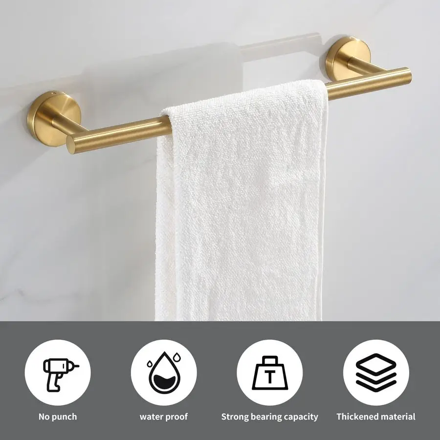 Hardware Set Brushed Gold, 10pcs Towel Bar Set Including 2pcs16 inch Towel Bars, Toilet Paper Holders, Towel Rings and 4pcs Robe