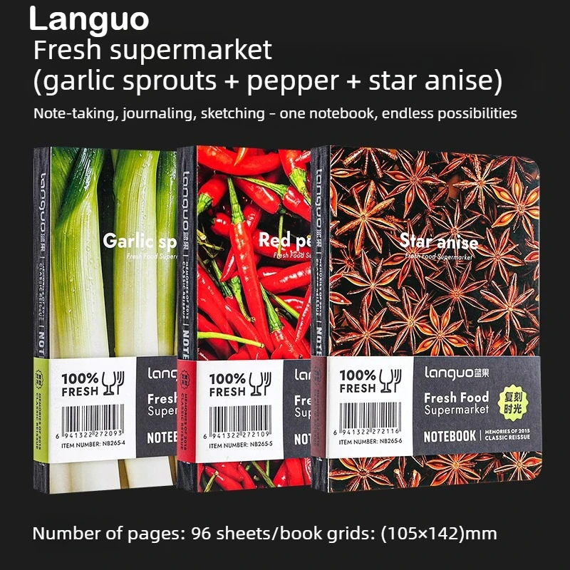 LANGUO Fresh Supermarket Series 64K Blank Drawing Notebook Thick Wood Pulp Paper for Drawing Stationery School Office Supplies