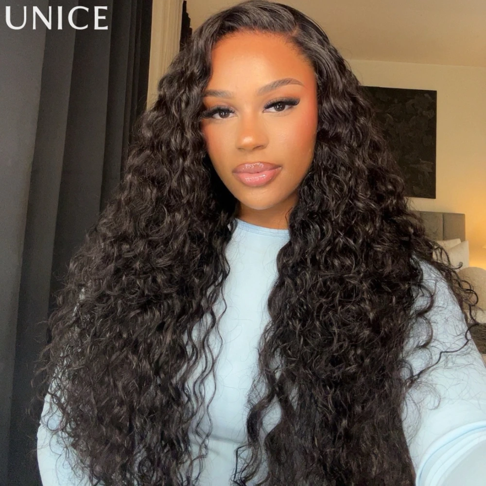 UNice Water Wave Human Hair Wig With Invisi Drawstring & Baby Hair 7x5 Lace Pre Cut Pre Bleached Glueless Wig Ready To Wear