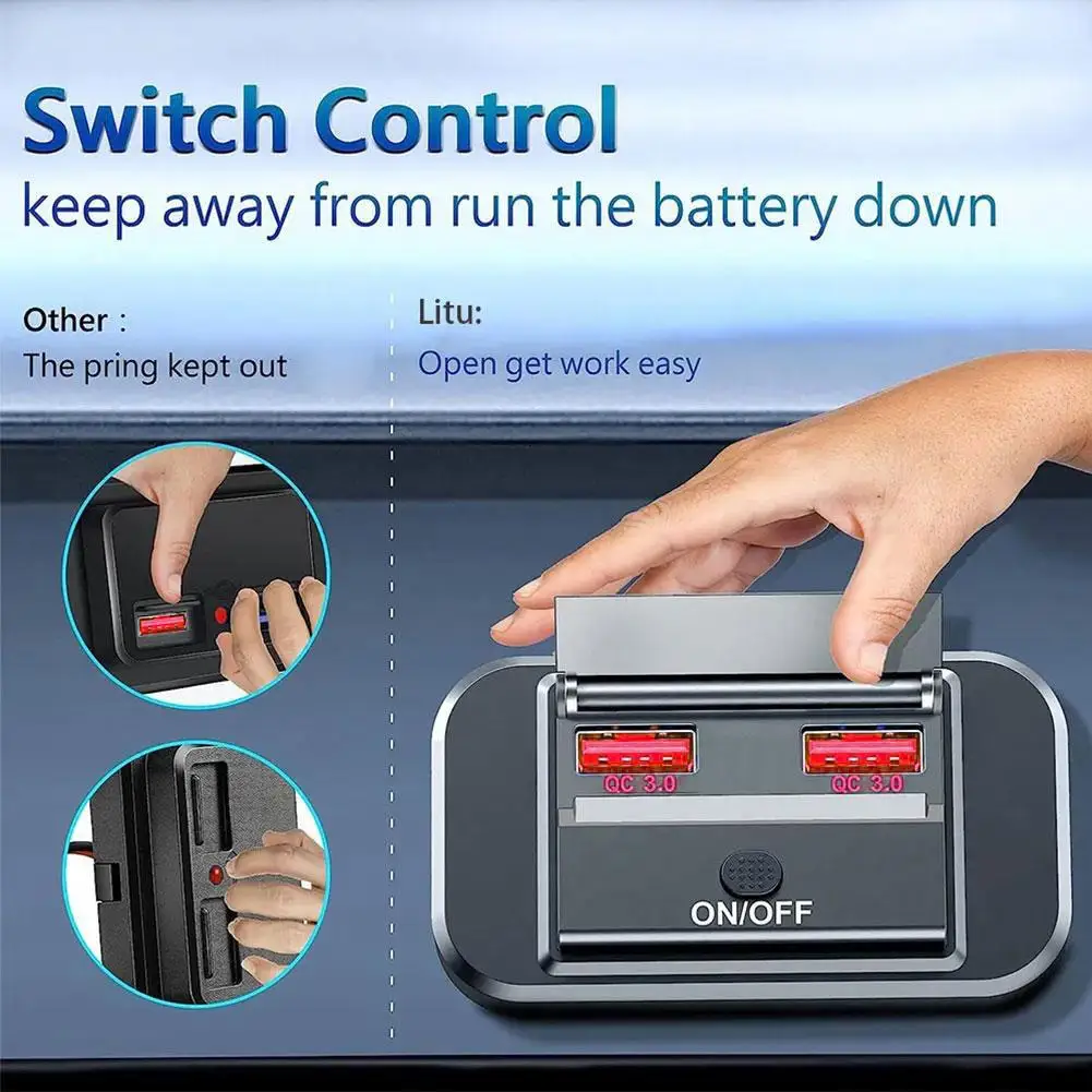 Fast Dual USB Car Charger With Type C PD And Switch For Marine/Motorcycles 12 Volt USB Outlet Socket Accessories V3Y1