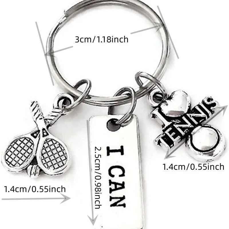 I Can I Love TENNIS Racket Coach Sports KeyChain KeyRing Women Man Charm Handmade Diy Pendant Accessories