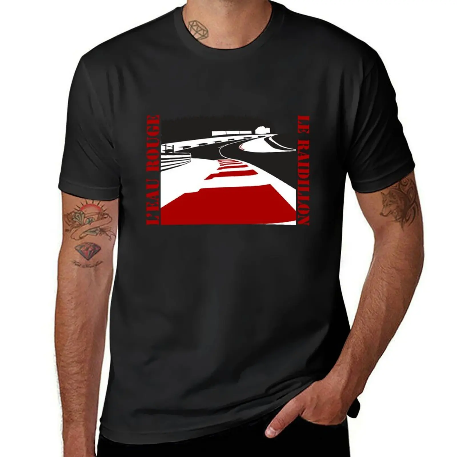 Spa Francorchamps L'Eau Rouge and Le Raidillon corners artwork T-Shirt tees hippie clothes Men's t shirts