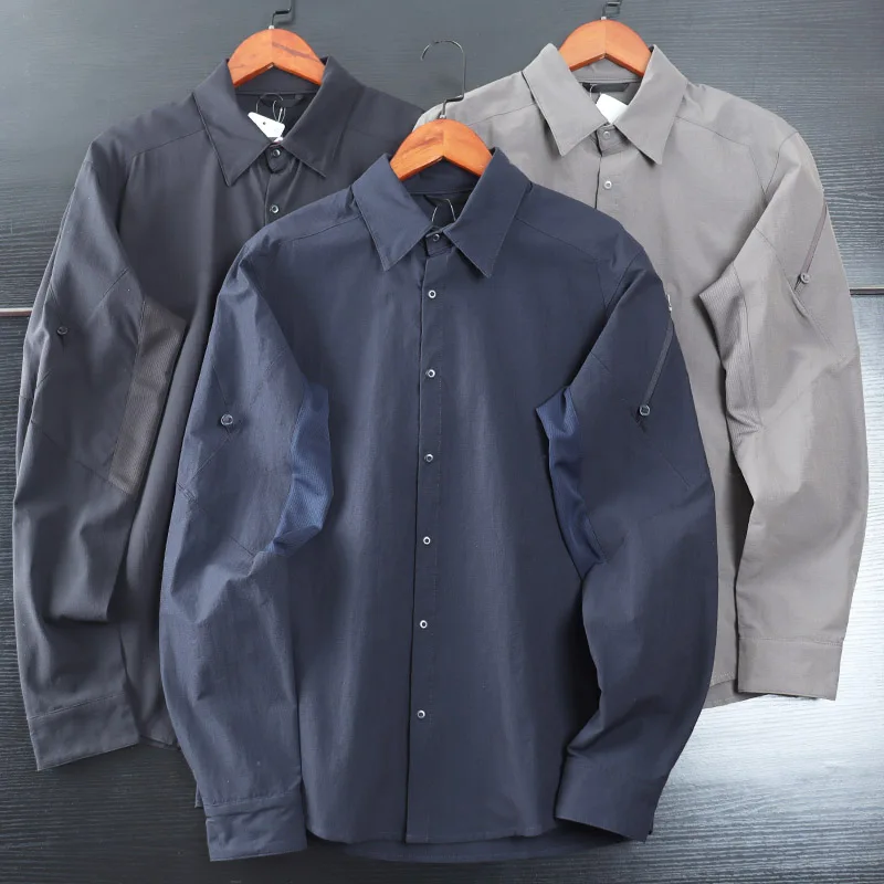 

Быстросохнущая дышащая мужская повседневная рубашка с длинным рукавом для активного отдыха, серия ELS, устойчивая к разрывам, водонепроницаемая куртка для весны и осени