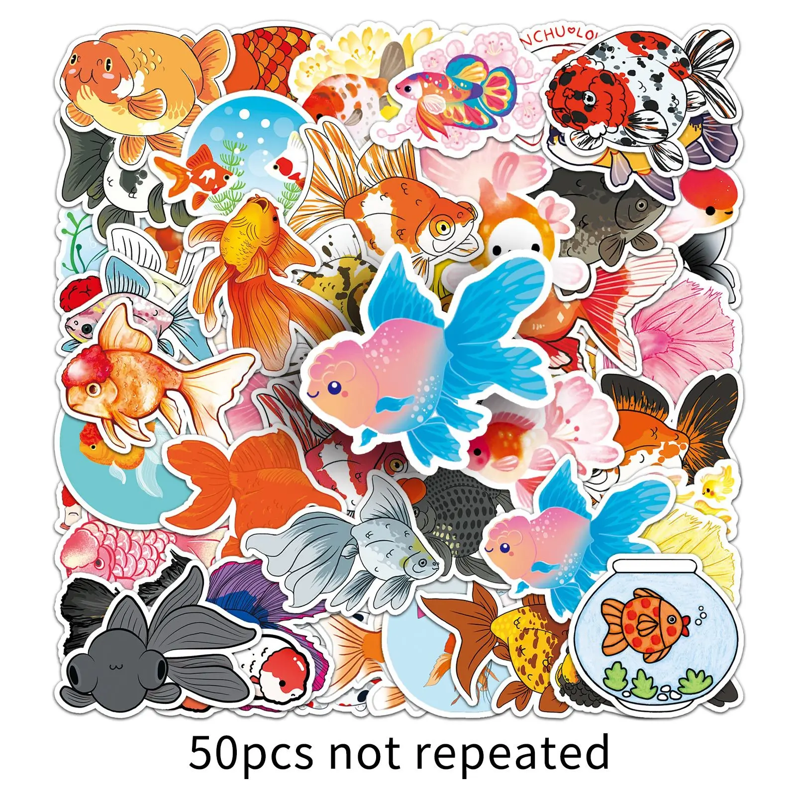 Autocollants waterproof de la série Goldfish pour enfant, stickers, dessin animé, animal mignon, graffiti, pour ordinateur portable, téléphone, JECup, skateboard, jouet, 10/50 pièces