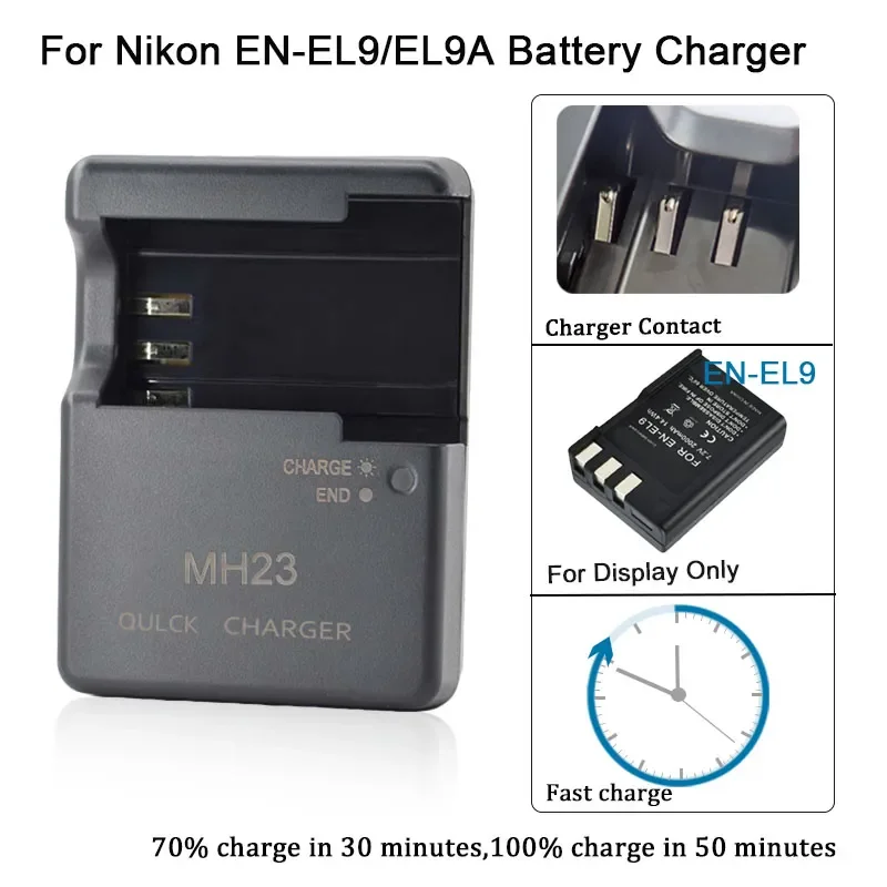 MH-23 MH23 Charger for Nikon En-EL9 EN-EL9A L Battery D5100;D5000;D3000;D700;D300;D100;D70;D70S;D60;D50;D40;D40X Camera MH23