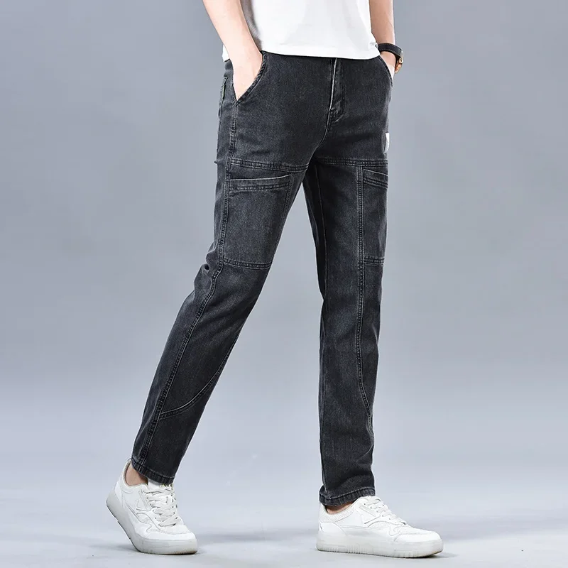 Moda 6 tasche design jeans da uomo nero grigio blu elasticizzato dritto pantaloni in denim casual marchio di abbigliamento pantaloni maschili in cotone