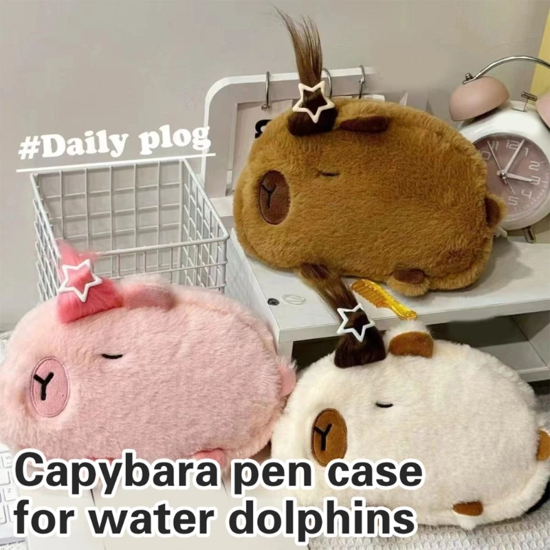 Soft Plush Capybaras Pencil Pouches Multipurpose for Kids and Adults