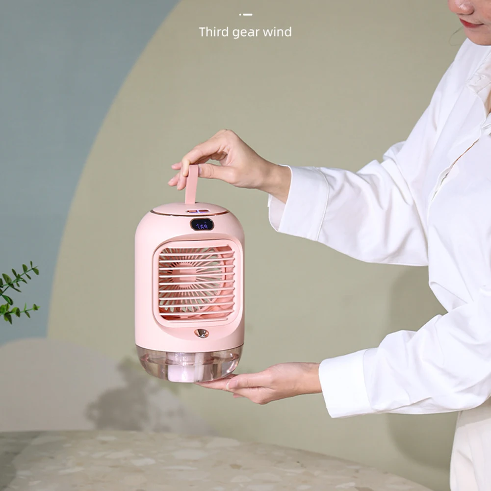 USB portable air cooler mini desktop fan with spray function and automatic oscillation compact energy saving fan for office use