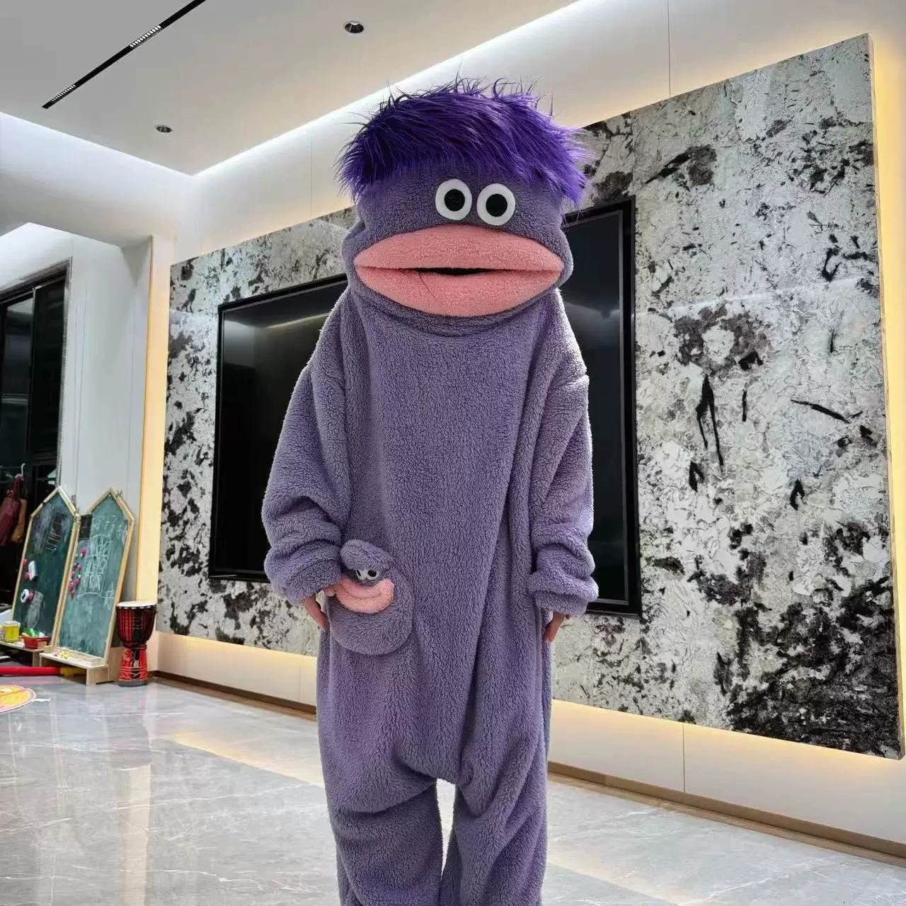 Kinder Jungen Mädchen Lustiger Cartoon Großmaul-Monster Onesie Schlafanzug Herbst Winter Dick Warm Korallenfleece Hauskleidung Halloween-Kostüme – Detail 4